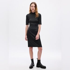 NWT Gap Black Mockneck Rib Midi Dress